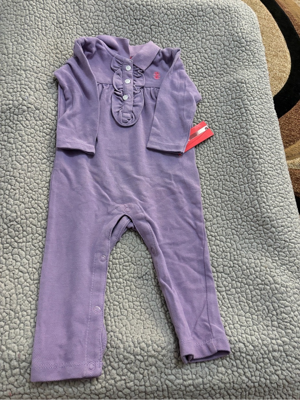 Purple Ruffle-Front Baby One-Piece Romper